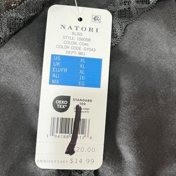 Natori Bliss Cotton Lace Trim Brief 2-Pack Coal Gray Black XL Panties NWT - Picture 5 of 10